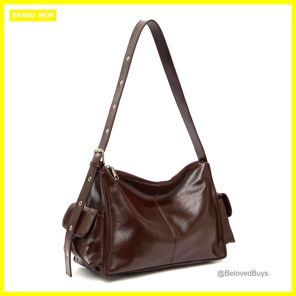 Vegan Leather Hobo Shoulder Bag Adjustable Strap Slouchy Purse